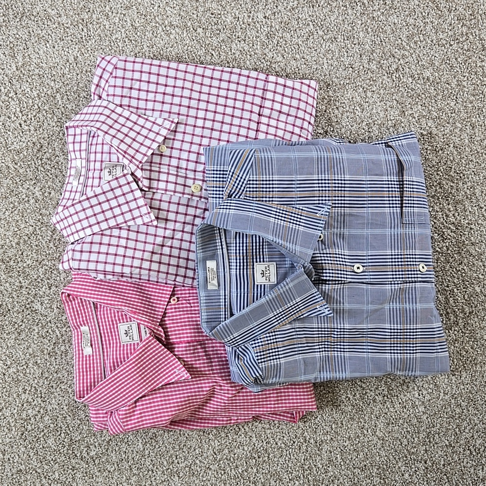 Peter Millar Pink and Blue Plaid Dress Shirts